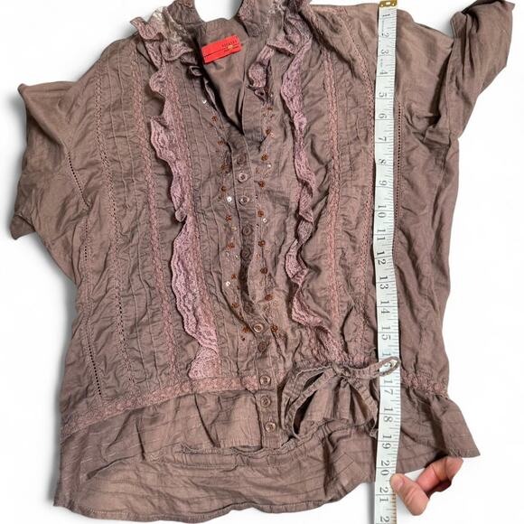 Boho fairycore embellished beaded and laced brown button up womens sz Med - Picture 6 of 7